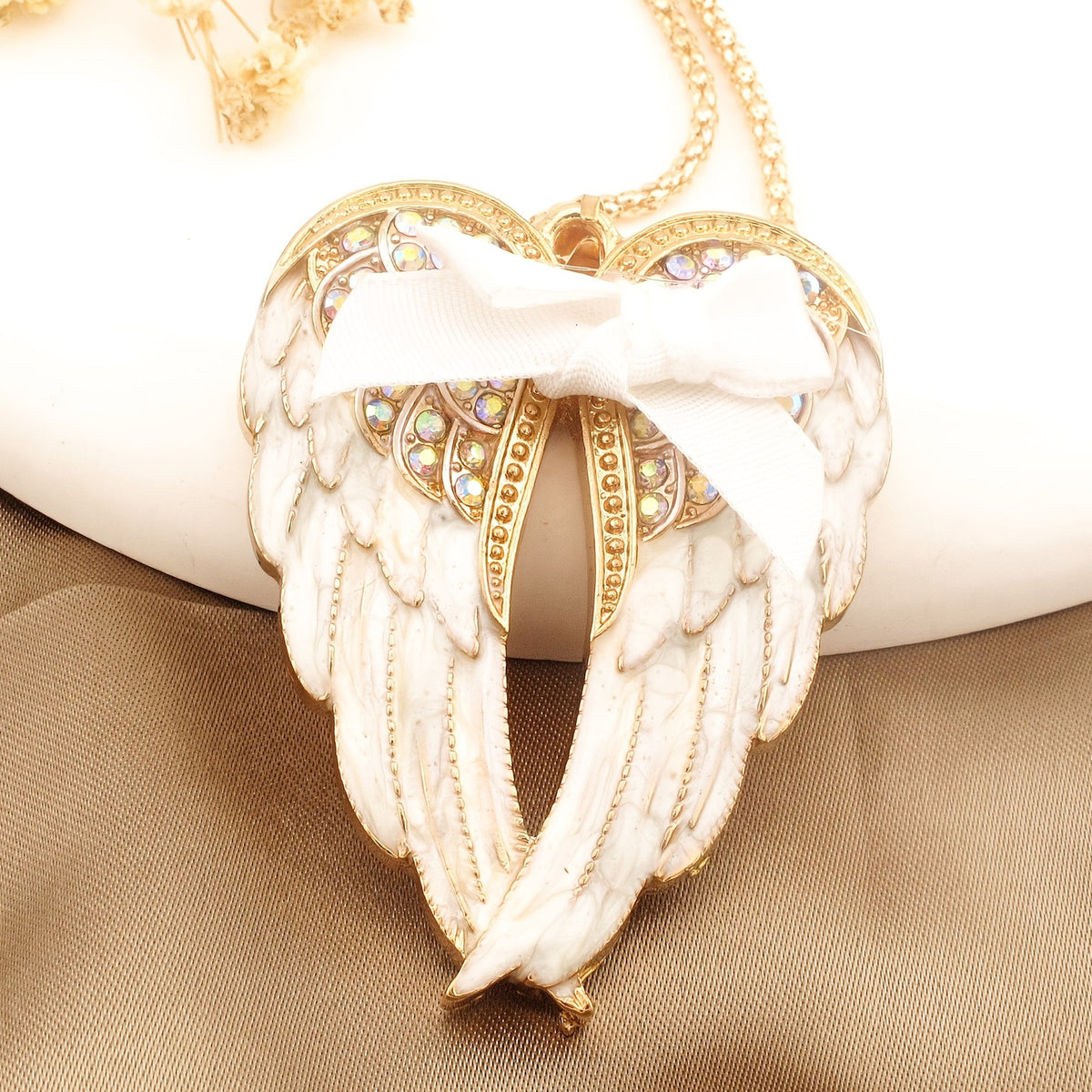 Angel Wings Bow Glass Inlay Necklace