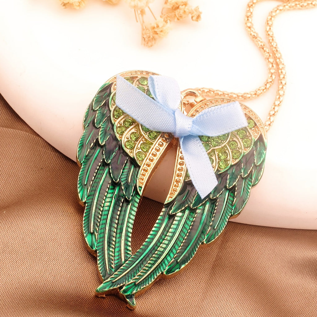 Angel Wings Bow Glass Inlay Necklace
