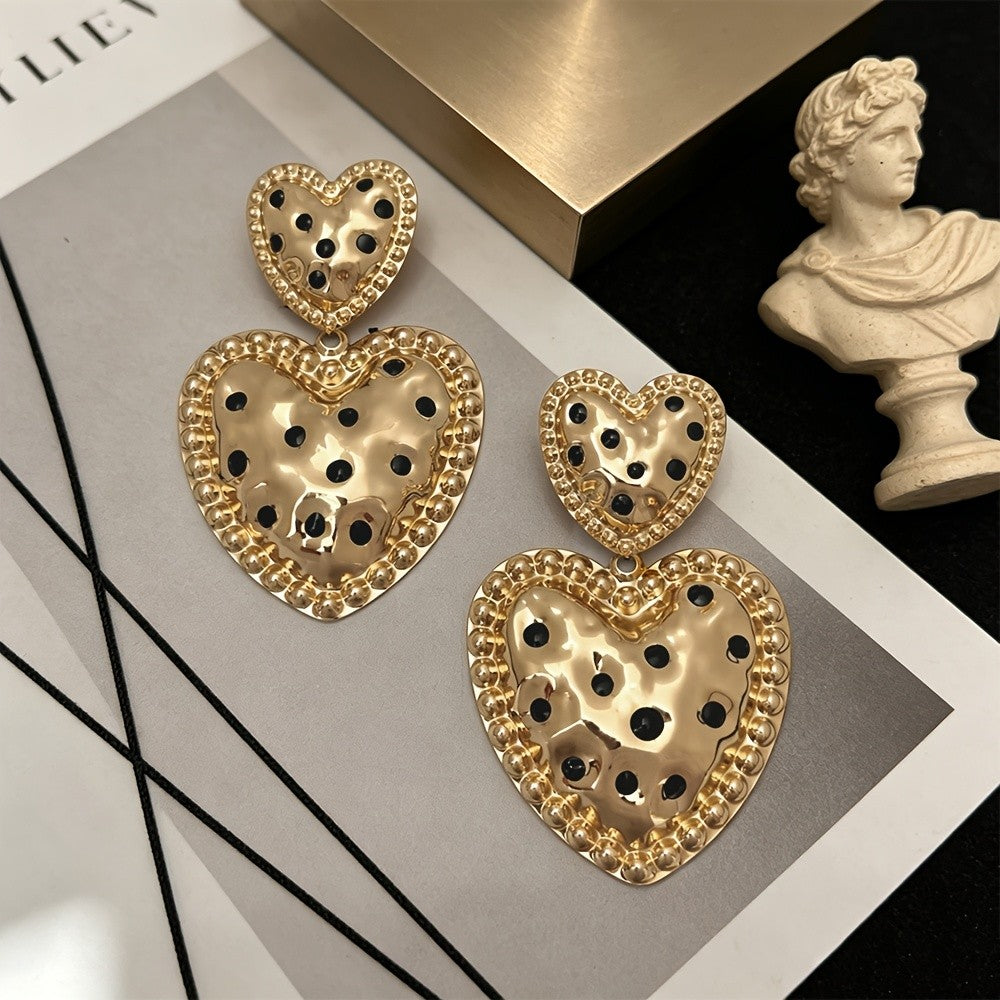 Vintage Beaded Double Heart Drop Earrings