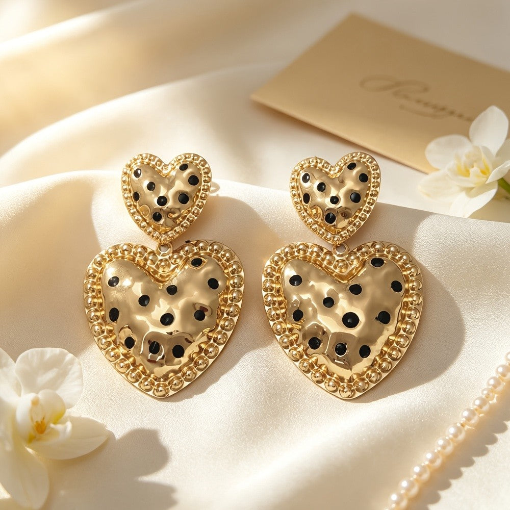 Vintage Beaded Double Heart Drop Earrings