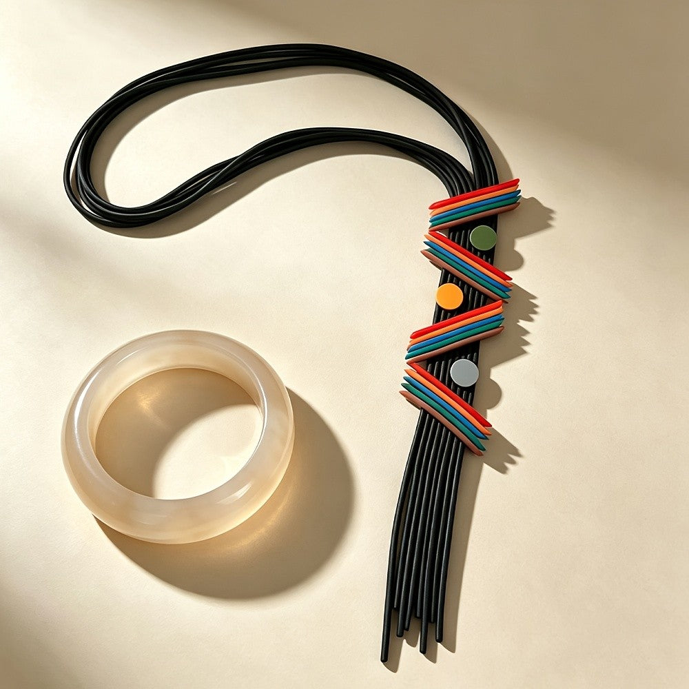 Geometric Multi-Strand Fringe Necklace