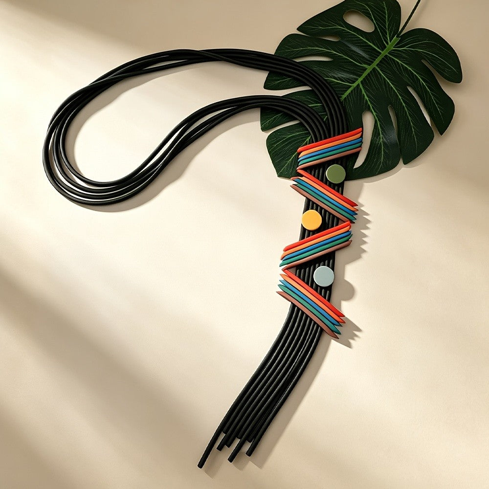 Geometric Multi-Strand Fringe Necklace