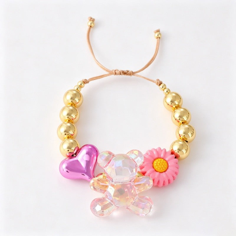 18k Multicolor Flower & Heart Bead Bracelet