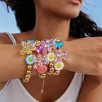 18k Multicolor Flower & Heart Bead Bracelet