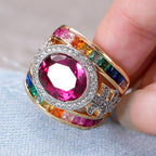 Vintage Oval Multi-Stone Wide Band Ring