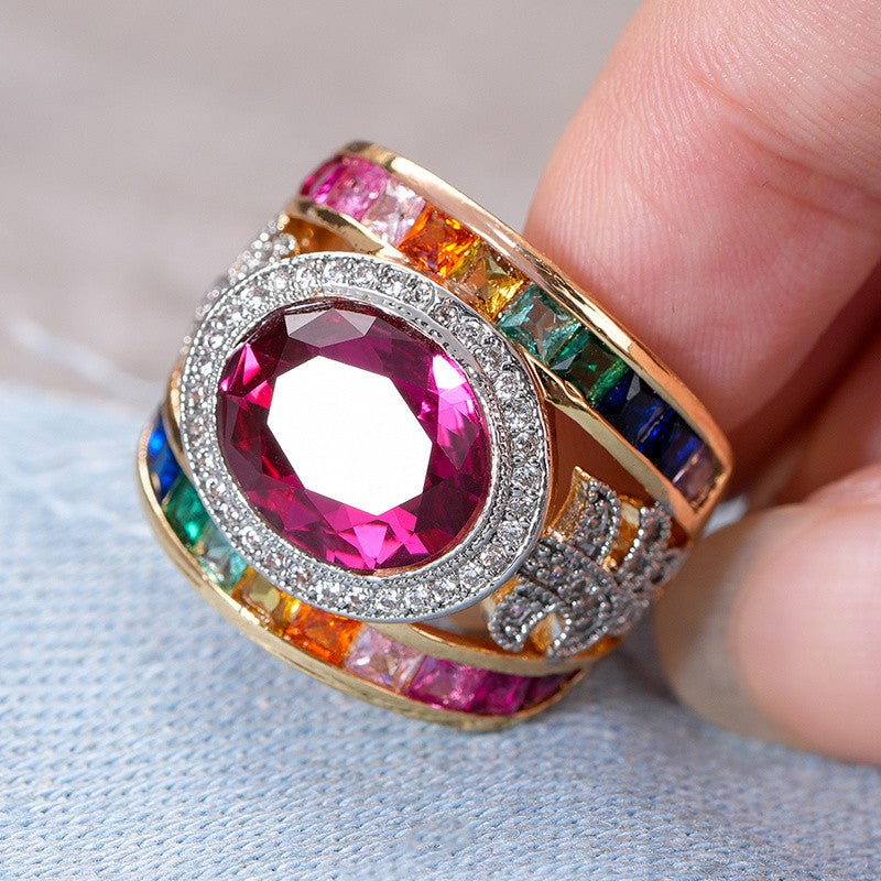Vintage Oval Multi-Stone Wide Band Ring