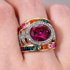 Vintage Oval Multi-Stone Wide Band Ring
