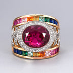 Vintage Oval Multi-Stone Wide Band Ring