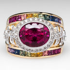 Vintage Oval Multi-Stone Wide Band Ring