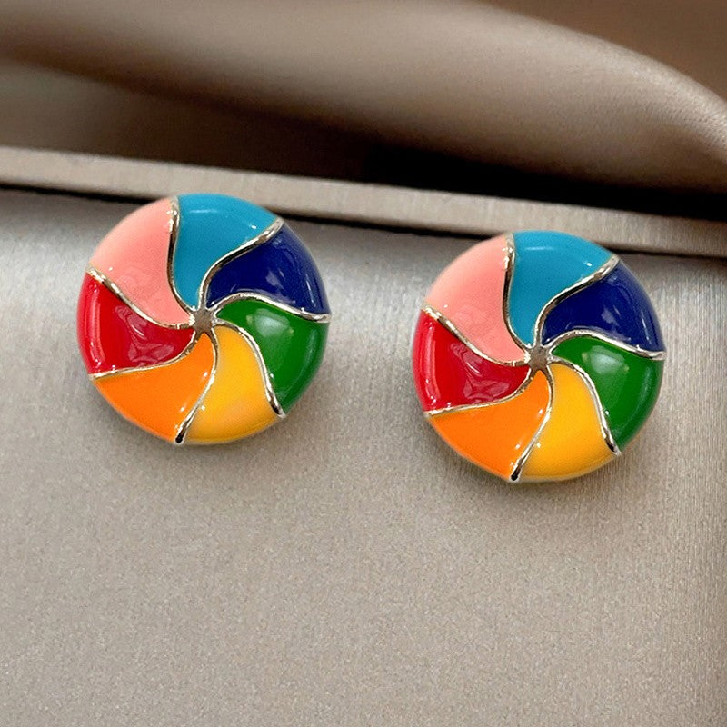 Vintage Colorful Enamel Windmill Earrings