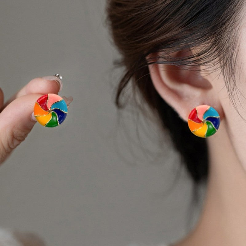 Vintage Colorful Enamel Windmill Earrings
