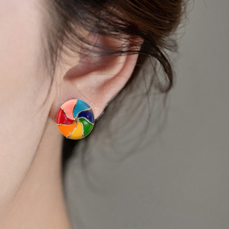Vintage Colorful Enamel Windmill Earrings