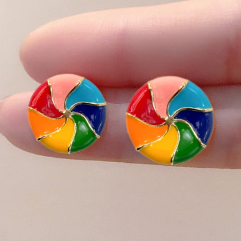 Vintage Colorful Enamel Windmill Earrings