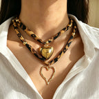 Leopard Print Double Layer Heart Necklace