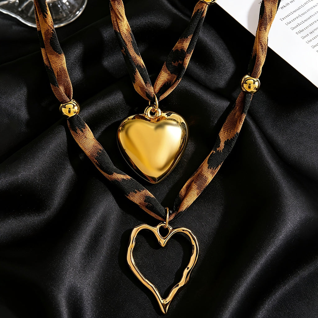 Leopard Print Double Layer Heart Necklace