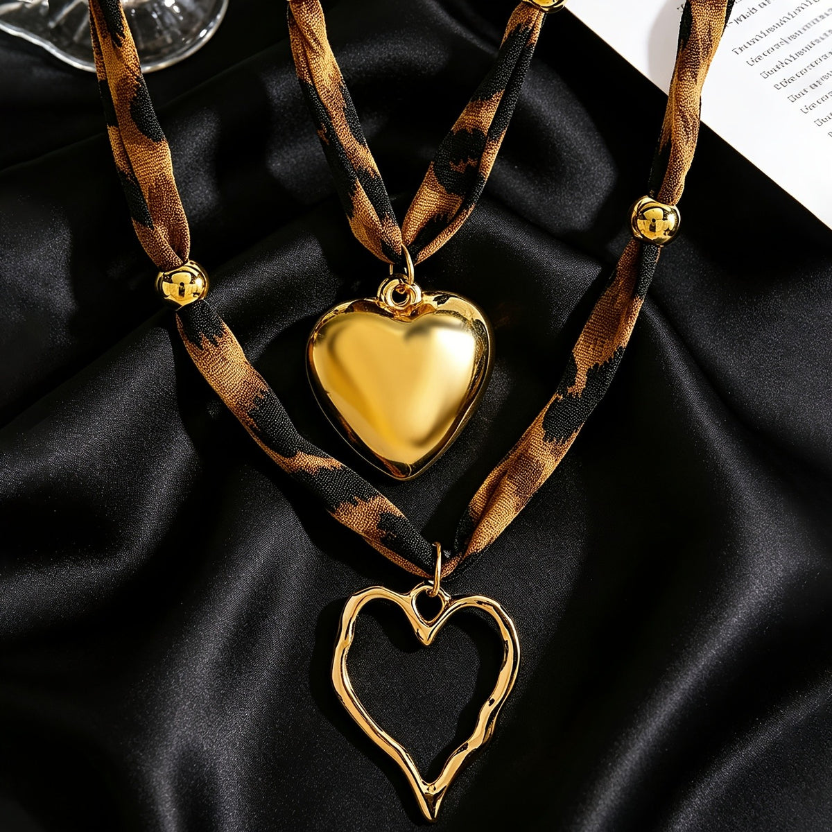 Leopard Print Double Layer Heart Necklace