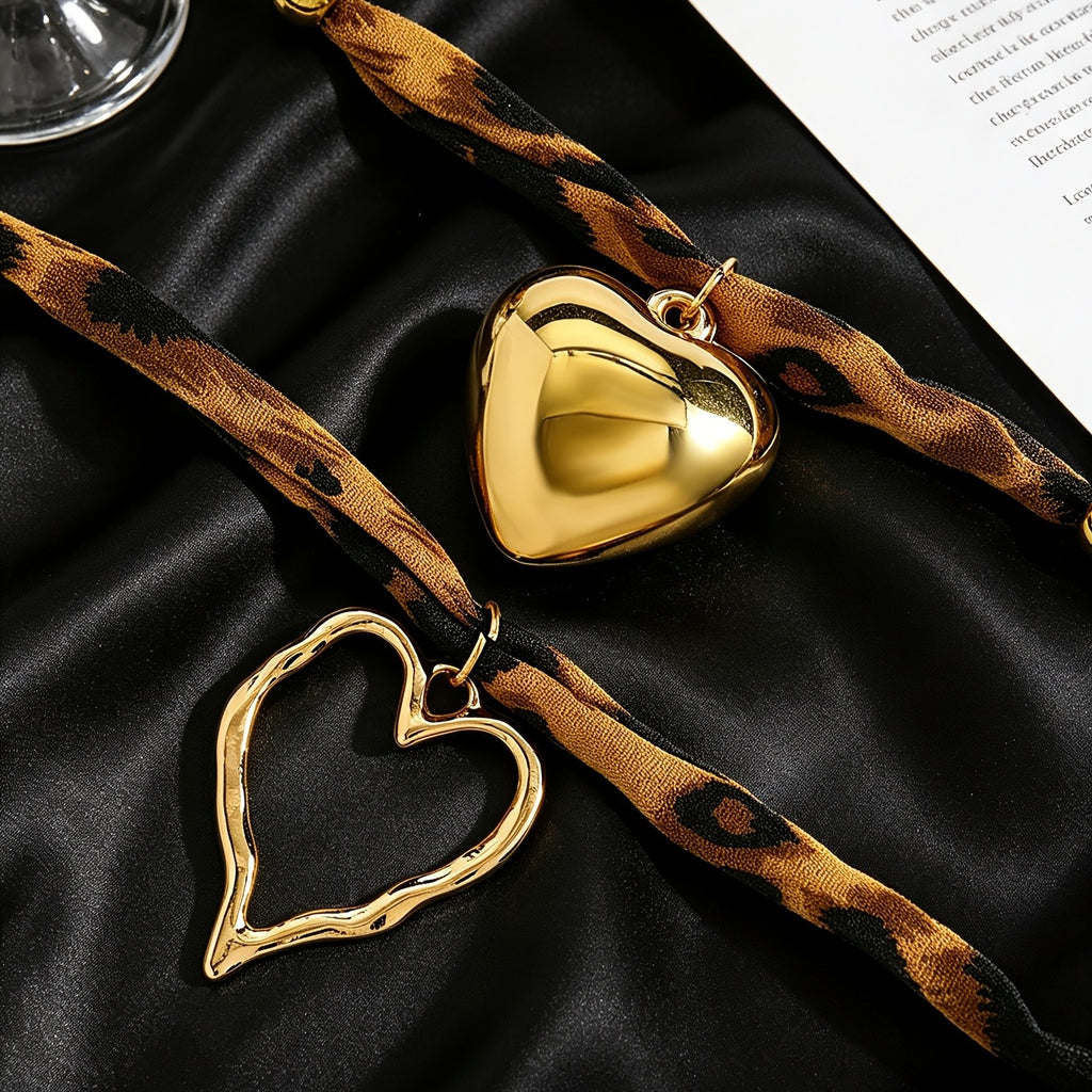Leopard Print Double Layer Heart Necklace