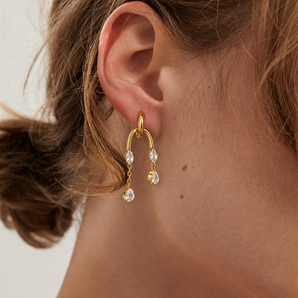 Vintage U-Shaped Glass Drop Earrings