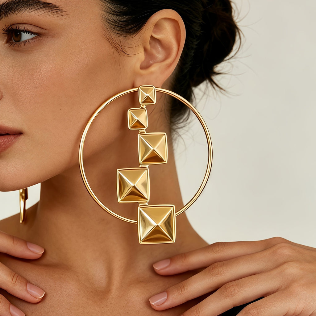 Geometric Square Hoop Drop Earrings