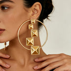 Geometric Square Hoop Drop Earrings