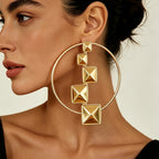 Geometric Square Hoop Drop Earrings