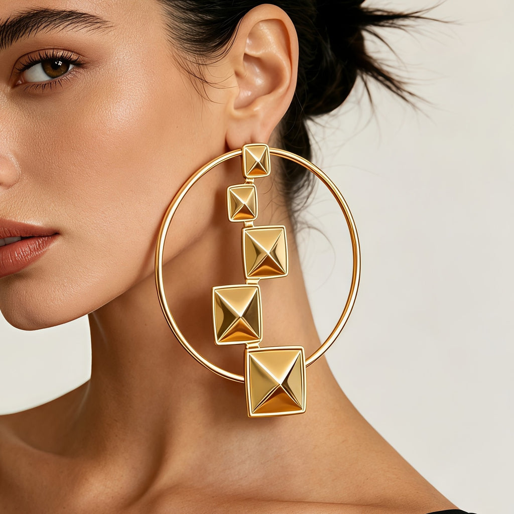 Geometric Square Hoop Drop Earrings