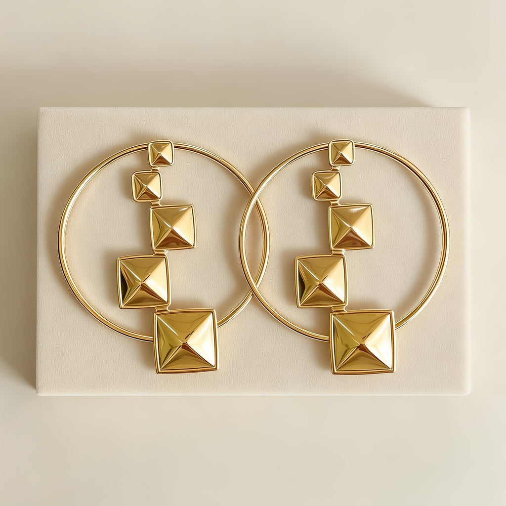 Geometric Square Hoop Drop Earrings