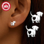 S925 Heart Dog Stud Earrings