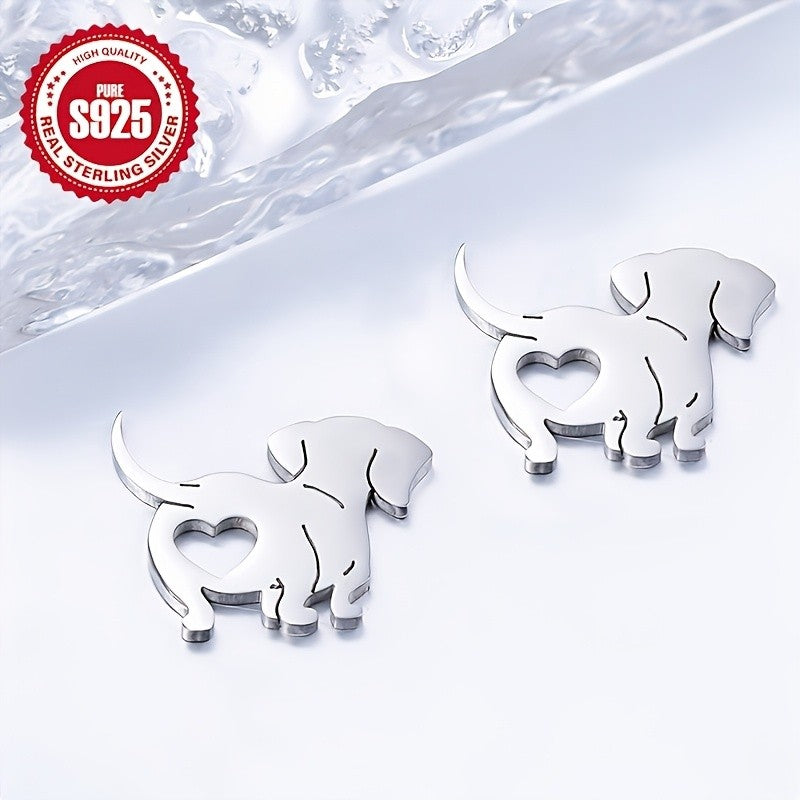 S925 Heart Dog Stud Earrings