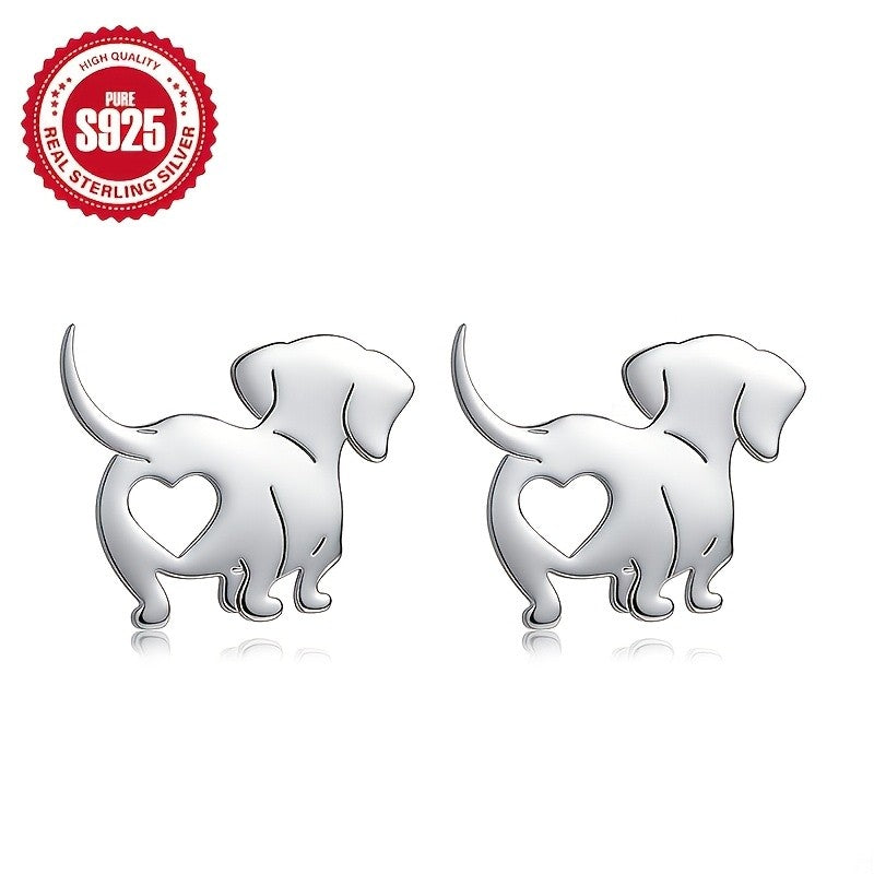S925 Heart Dog Stud Earrings