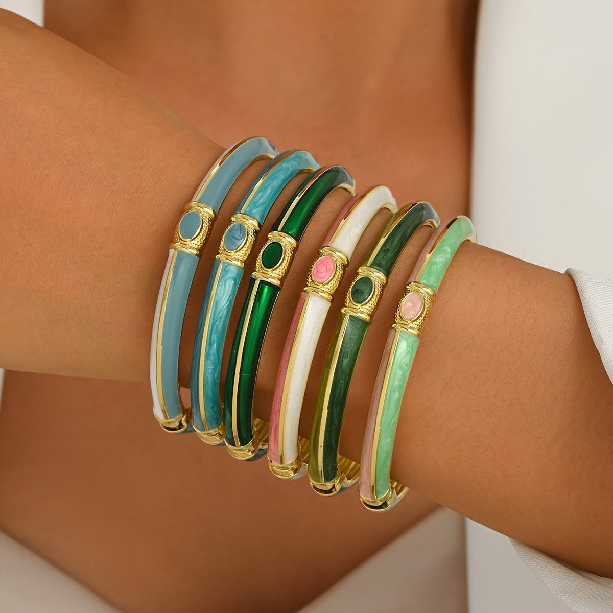 Vintage Enamel Oval Cuff Bracelet