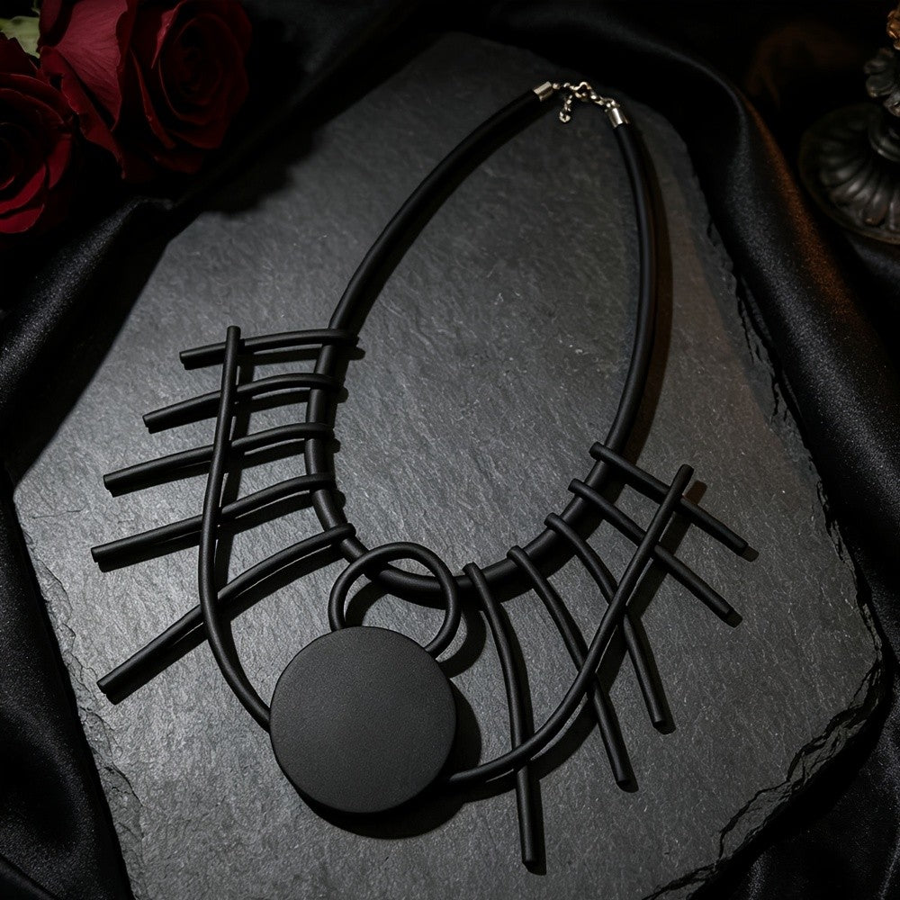 Black Geometric Linear Art Necklace