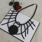 Black Geometric Linear Art Necklace