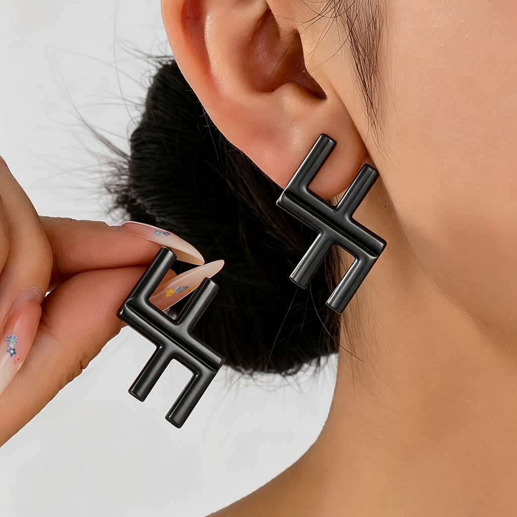 Geometric Gun Black Drop Earrings