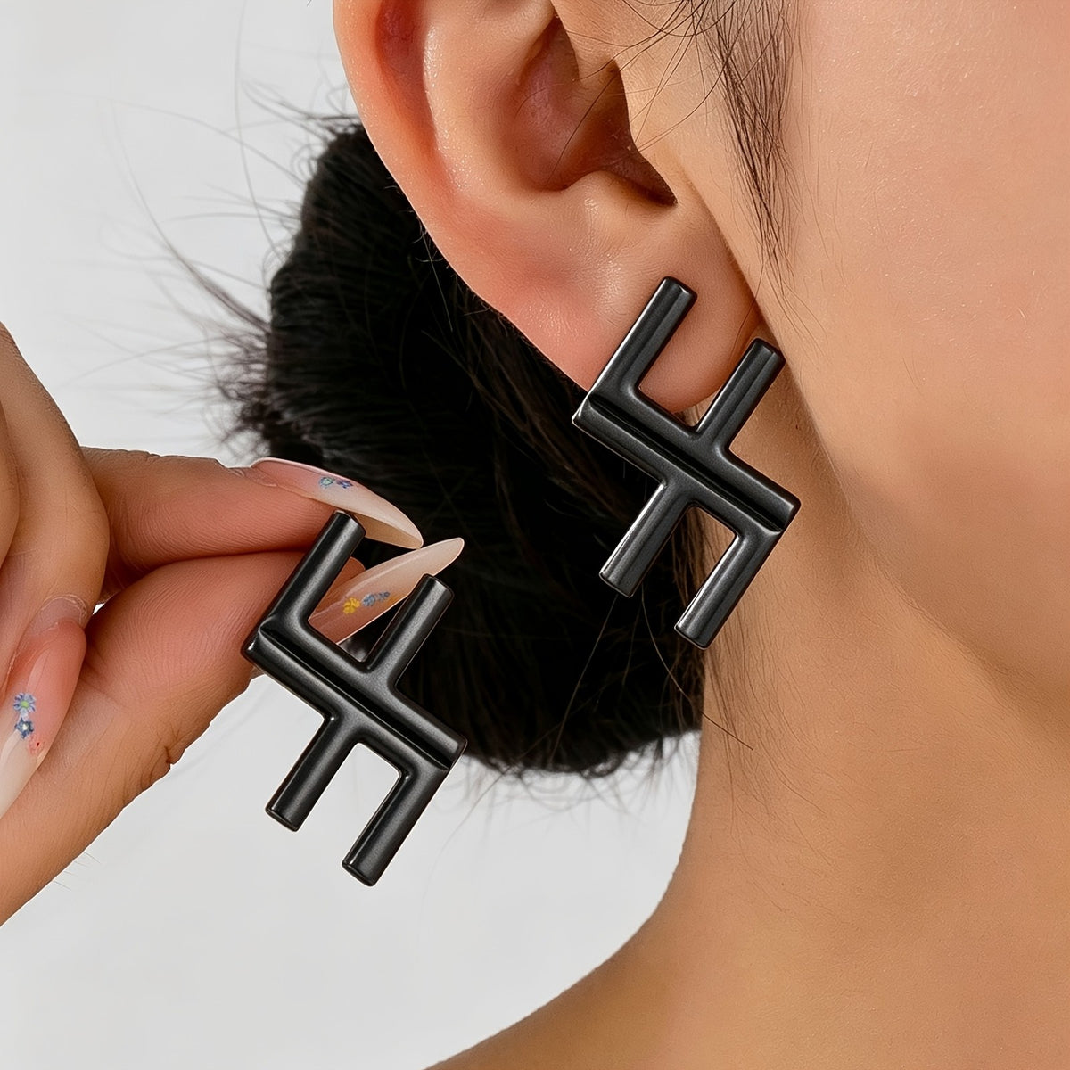 Geometric Gun Black Drop Earrings