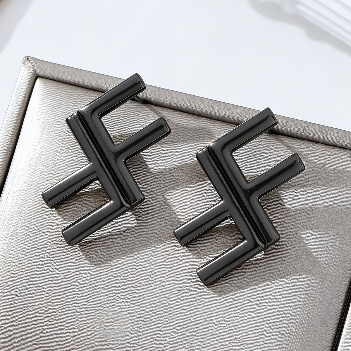 Geometric Gun Black Drop Earrings