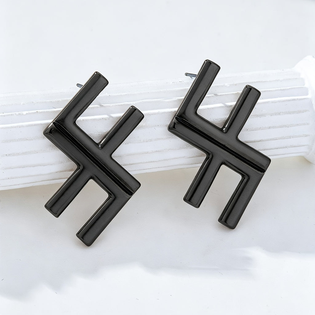 Geometric Gun Black Drop Earrings