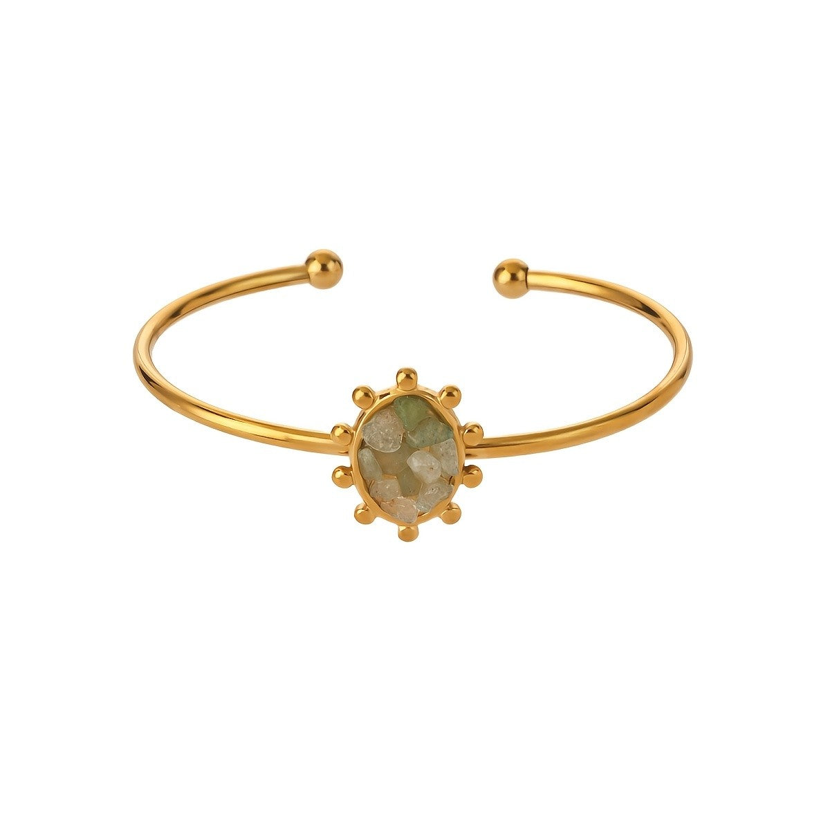 Adjustable Green Stone Open Bangle