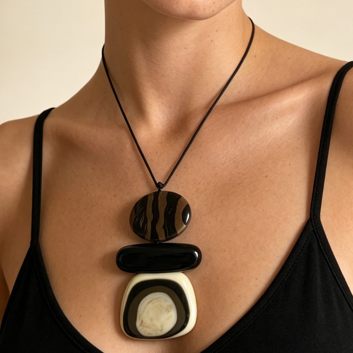 Stacked Geometric Resin Pendant Necklace