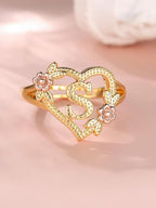 Adjustable Heart Flower Letter Ring