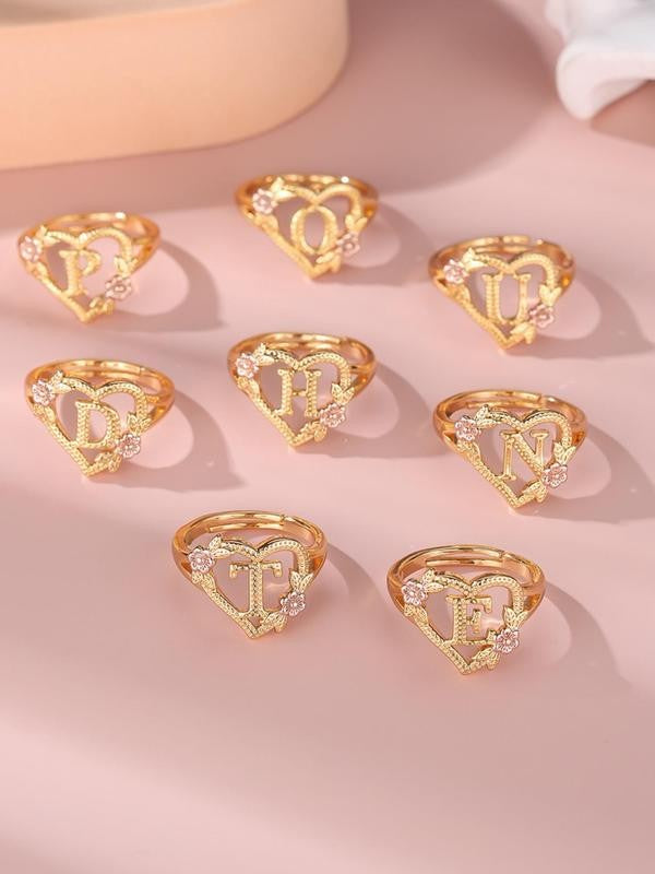 Adjustable Heart Flower Letter Ring