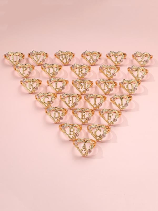Adjustable Heart Flower Letter Ring