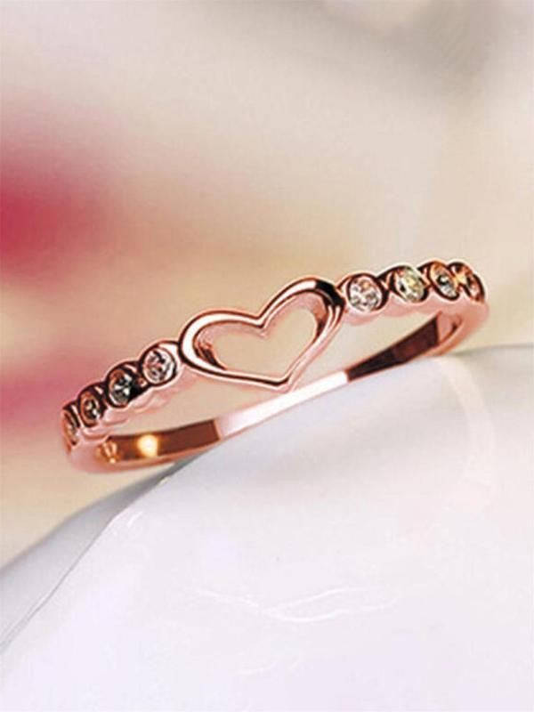 Hollow Heart Rhinestone Ring