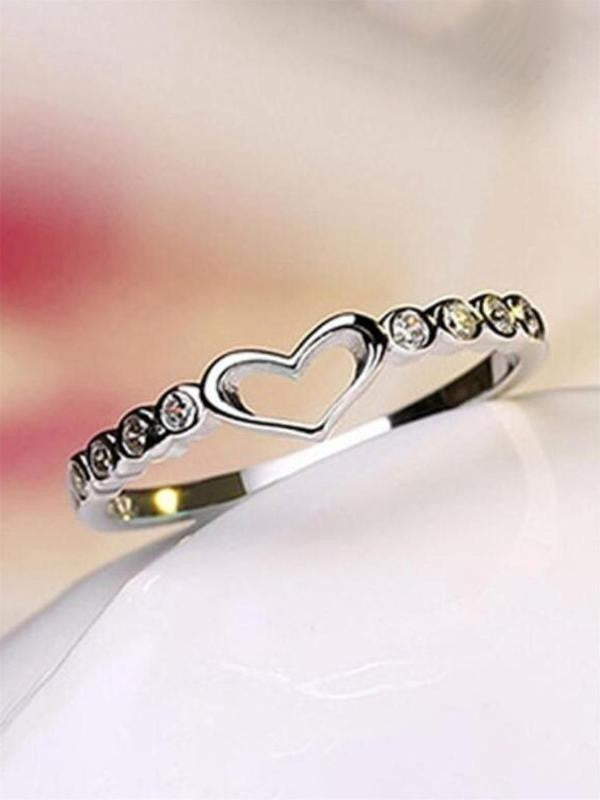 Hollow Heart Rhinestone Ring