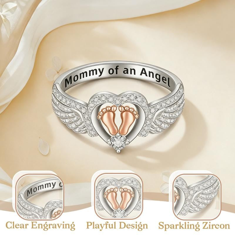 Adjustable Angel Wing Heart Ring