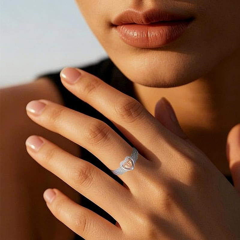 Adjustable Angel Wing Heart Ring