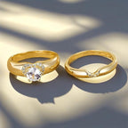 Inlaid Stone Heart Ring Set