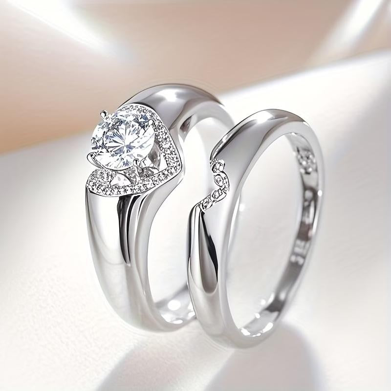Inlaid Stone Heart Ring Set