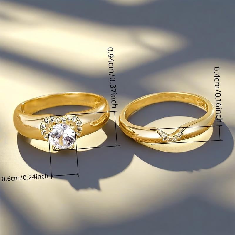 Inlaid Stone Heart Ring Set