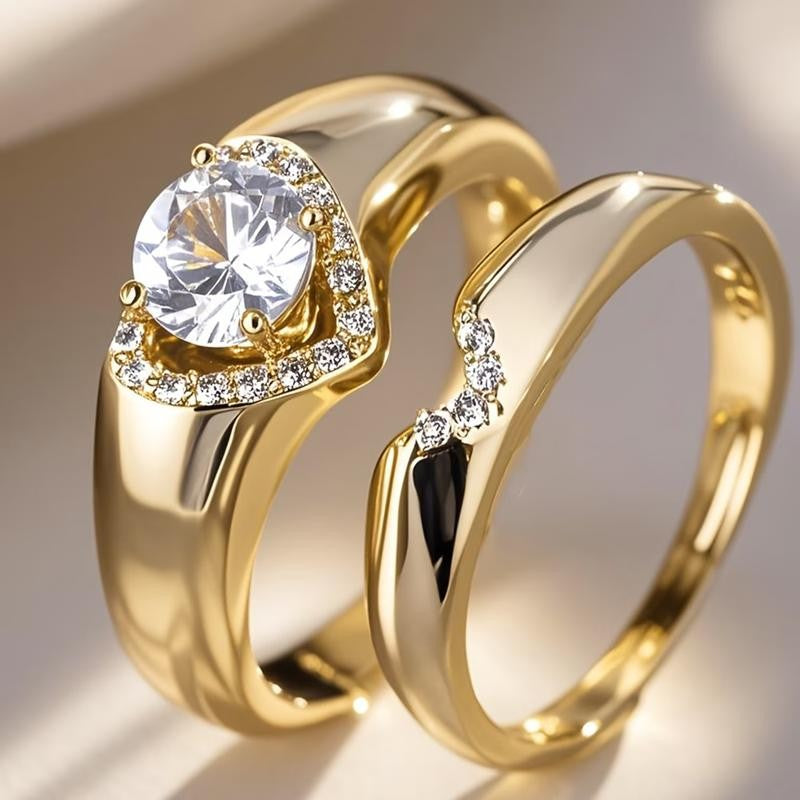 Inlaid Stone Heart Ring Set